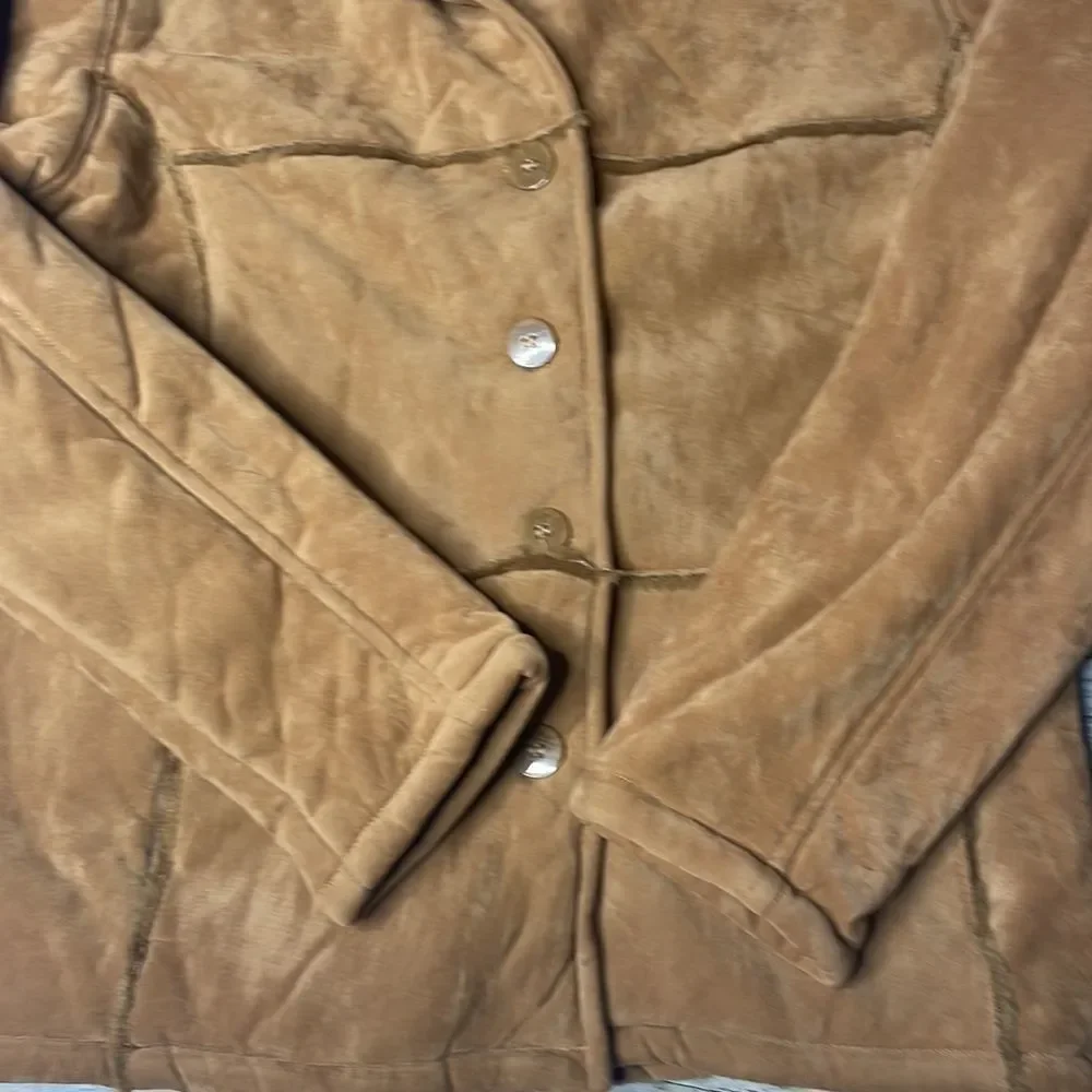 90s vintage Oscar sports vegan leather Sherpa jacket M - Picture 7 of 8